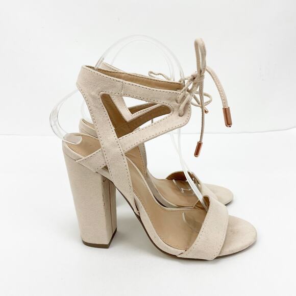 Charlotte Russe Womens Jennie Sandals 6 Faux Suede Open Toe Block Strappy Heels - Picture 4 of 11